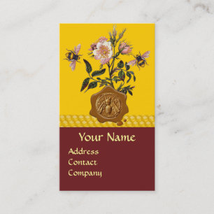 CARTE DE VISITE HONEY BEE AND WILD ROSES, BEEKEEPER WAX SEAL
