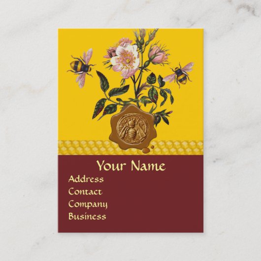 CARTE DE VISITE HONEY BEE AND WILD ROSES, BEEKEEPER WAX SEAL (Devant)