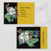 CARTE DE VISITE HONEY BEES, BEURRE ET ROSE BLANCHE MONOGRAMME (Devant / Derrière)