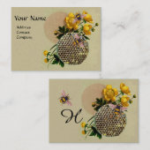 Carte De Visite HONEY BEES, HONEYCOMB ET BUTTERCUPS MONOGRAM Pearl (Devant / Derrière)