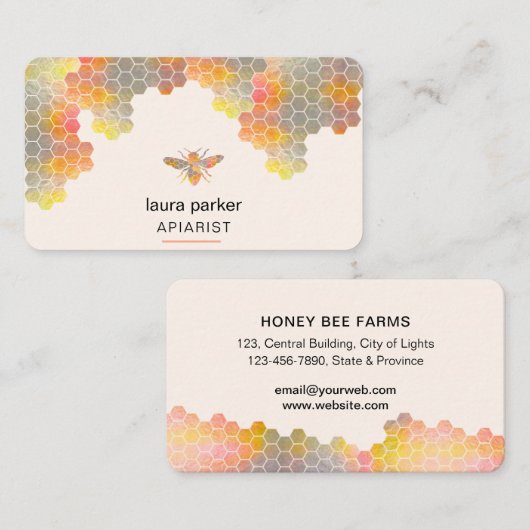 Carte De Visite Honeypeb Honey Bee Apirarist Hexagons Beekeepons (Devant / Derrière)