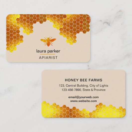 Carte De Visite Honeypeb Honey Bee Apirarist Hexagons Beekeepons (Devant / Derrière)