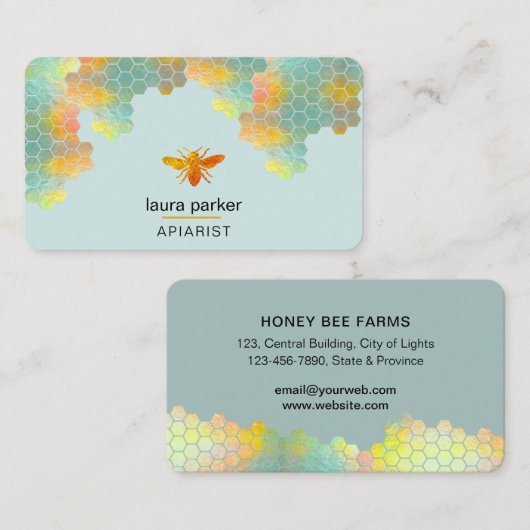 Carte De Visite Honeypeb Honey Bee Apirarist Hexagons Beekeepons (Devant / Derrière)