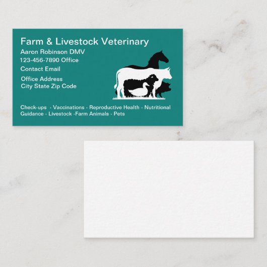 Carte De Visite Hôpital Vétérinaire Agricole Et Élevage (Devant / Derrière)