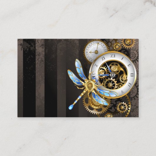 Carte De Visite Horloge à vapeur avec libellule mécanique (Devant)