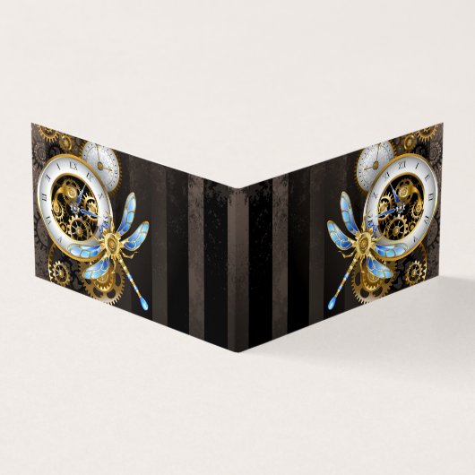 Carte De Visite Horloge à vapeur avec libellule mécanique (Extérieur)