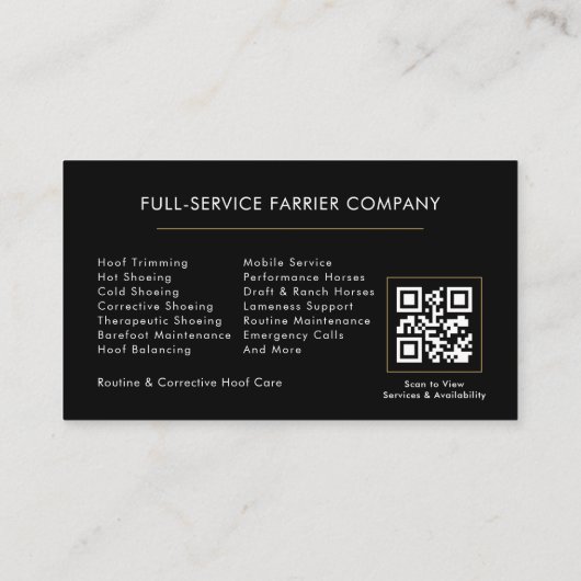 Carte De Visite Horse Farrier QR Code (Dos)
