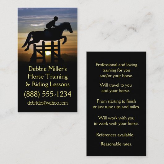 Carte De Visite Horse Training and Riding Lessons (Devant / Derrière)
