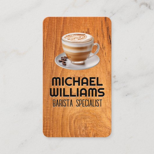 Carte De Visite Hot Cup of Coffee | Wood Table (Devant)