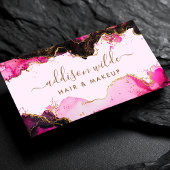 Carte De Visite Hot Pink Black And Gold Girly Glitter Agate