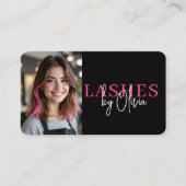 Carte De Visite Hot Pink Black Lash Technician Photo QR Code (Devant)