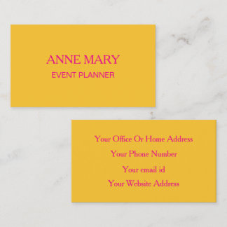 Carte De Visite Hot Pink Orange Golden Gold Yellow Event Planner