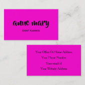 Carte De Visite Hot rose Girly Calligraphy Event Planner tendance (Devant / Derrière)