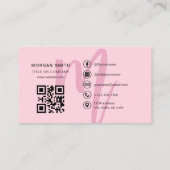 Carte De Visite Hot Rose Modern Script QR Code Nom du monogramme (Dos)