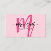 Carte De Visite Hot Rose Modern Script QR Code Nom du monogramme (Devant)