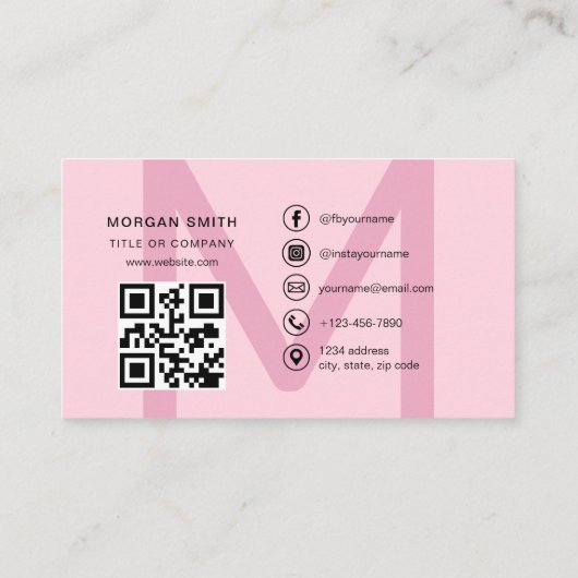 Carte De Visite Hot rose moderne QR Code Script Girl Monogramme No (Dos)