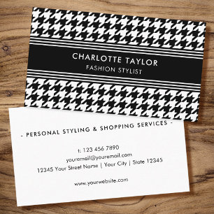 Carte De Visite Houndstooth professionnel élégant noir blanc