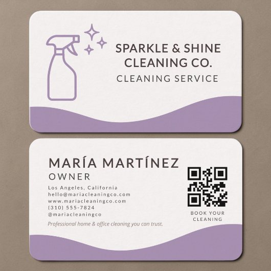 Carte De Visite House Cleaning Purple QR Code 
