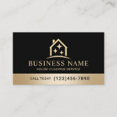 Carte De Visite House Cleaning Service Black & Gold Housekeeping (Devant)