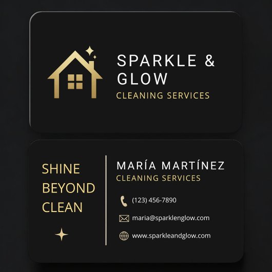 Carte De Visite House Cleaning Service Black Gold Professional