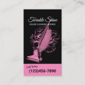 Carte De Visite House Cleaning Service Retro Floral Vacuum Cleaner (Devant)