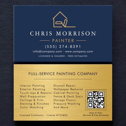 Carte De Visite House Painter Gold Metallic QR Code