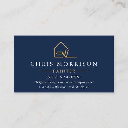 Carte De Visite House Painter Navy Blue Gold QR Code (Devant)