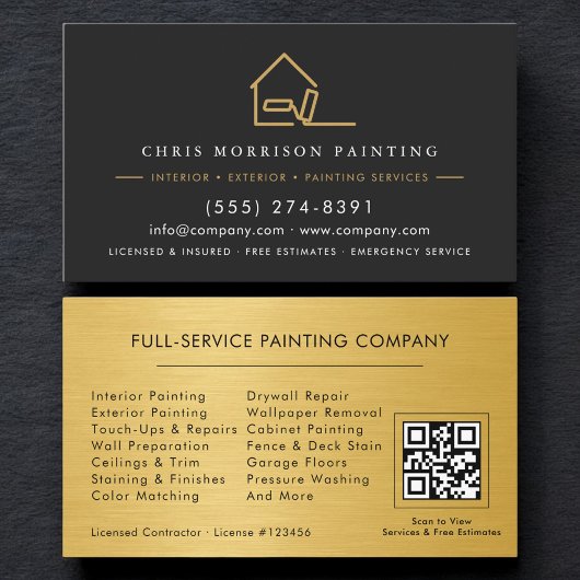 Carte De Visite House Painter Painting Service Black Gold QR Code