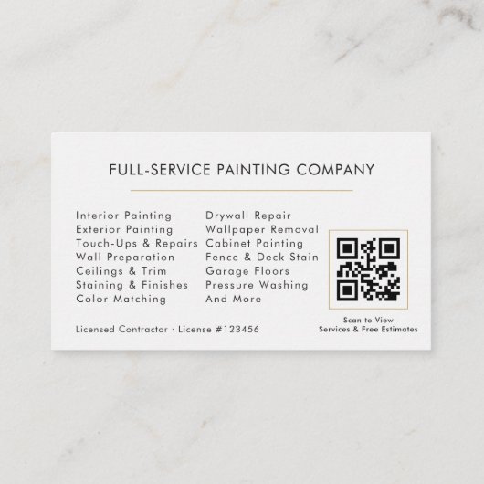 Carte De Visite House Painter White Gold QR Code (Dos)