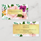 Carte De Visite Huile d'aquarelle florale (Devant / Derrière)