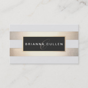 Carte De Visite Huile d'or rayée Monogramme moderne (image) Noir