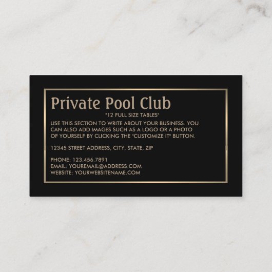 Carte De Visite Huit Bal, Pool Club, Pool Player (Dos)