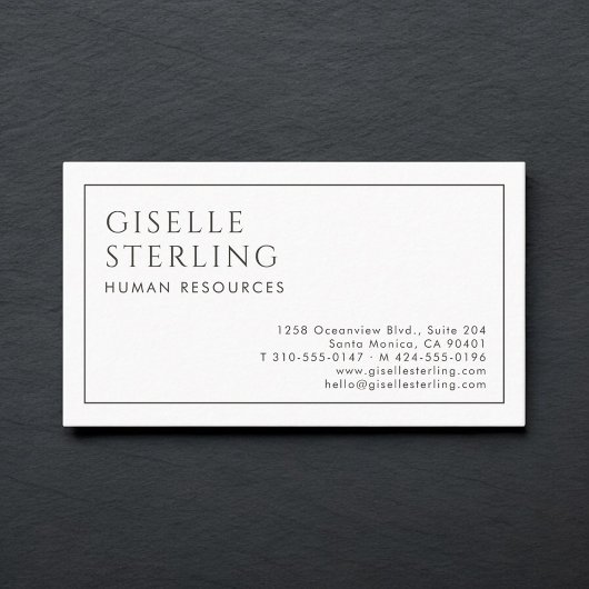 Carte De Visite Human Resources Luxury Minimalist Black White