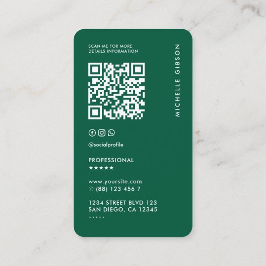 Carte De Visite Hunter Green Minimal Simple Professionnel (Dos)