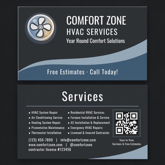 Carte De Visite HVAC Heating & Air QR Code Professional 