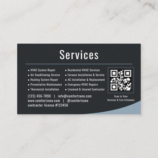 Carte De Visite HVAC Heating & Air QR Code Professional  (Dos)