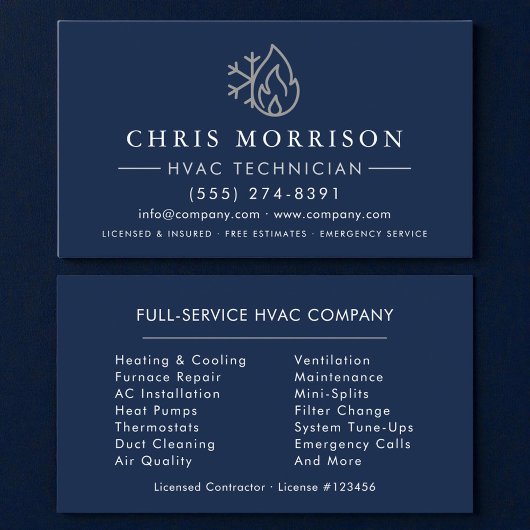 Carte De Visite HVAC Navy Blue Silver
