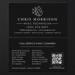 Carte de visite HVAC Noir Argent QR Code