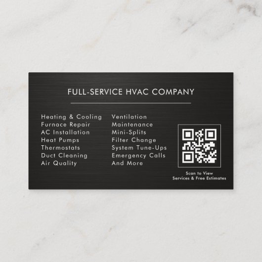 Carte De Visite HVAC Services Metallic QR Code (Dos)
