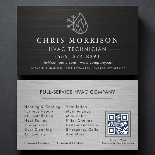 Carte De Visite HVAC Services QR Code Black
