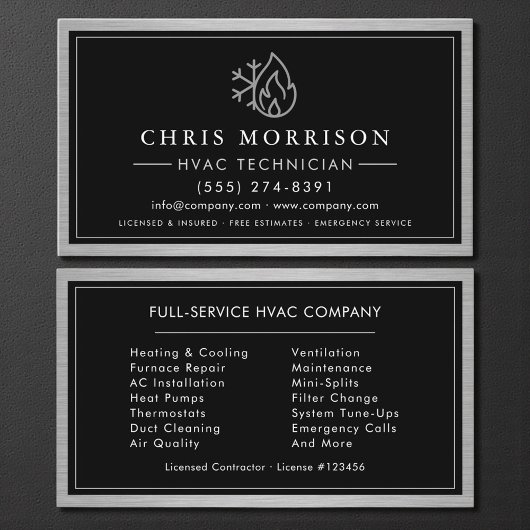 Carte De Visite HVAC Technician Industrial Metallic