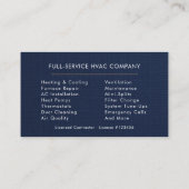 Carte De Visite HVAC Technician Navy Blue Gold Linen (Dos)