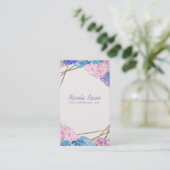 Carte De Visite Hydrangea & Gold Lines Élégant Spring Floral Chic (Debout devant)