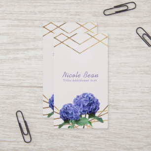 Carte De Visite Hydrangea & Lignes Dorées Élégant Chic Floral