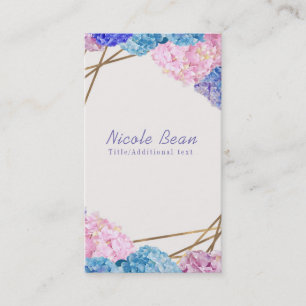 Carte De Visite Hydrangea & Lignes Dorées Élégant Floral Chic de P