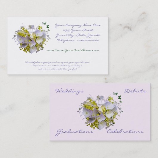 Carte De Visite Hydrangeas dans un Die Victorien Découpe Coeur Des (Devant / Derrière)