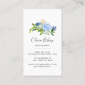 Carte De Visite Hydrangée bleu aquarelle | Verticale florale (Dos)