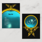 Carte De Visite HYPER BUTTERFLY AQUAMARINE MONOGRAMME bleu jaune (Devant / Derrière)