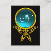 Carte De Visite HYPER BUTTERFLY AQUAMARINE MONOGRAMME bleu jaune (Dos)