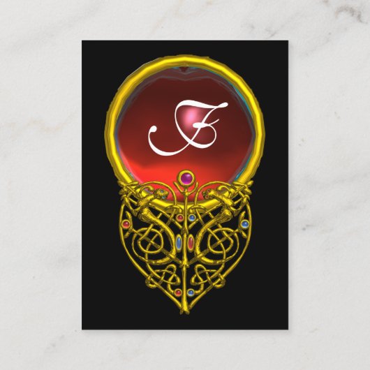 Carte De Visite HYPER VALENTINE GOLD HEART RED RUBY MONOGRAS, Noir (Dos)